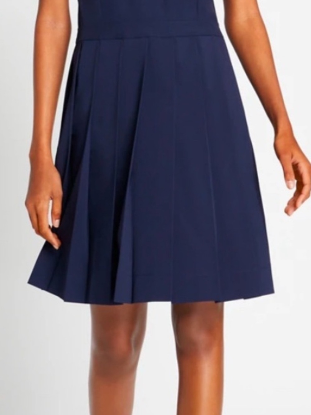 Tory Sport pleated golf athletic dress Navy Sz L white stripe collar front zip - Picture 10 of 10